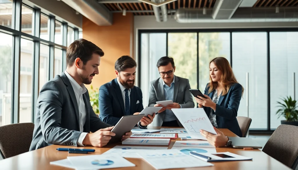 Analyze competitive intelligence data with a team in a modern office setting.