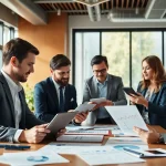 Analyze competitive intelligence data with a team in a modern office setting.