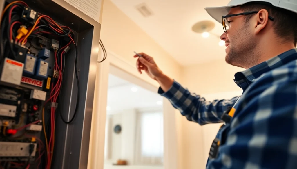 Inspecting electrical service panel emphasizes safety and reliability in electrical service.
