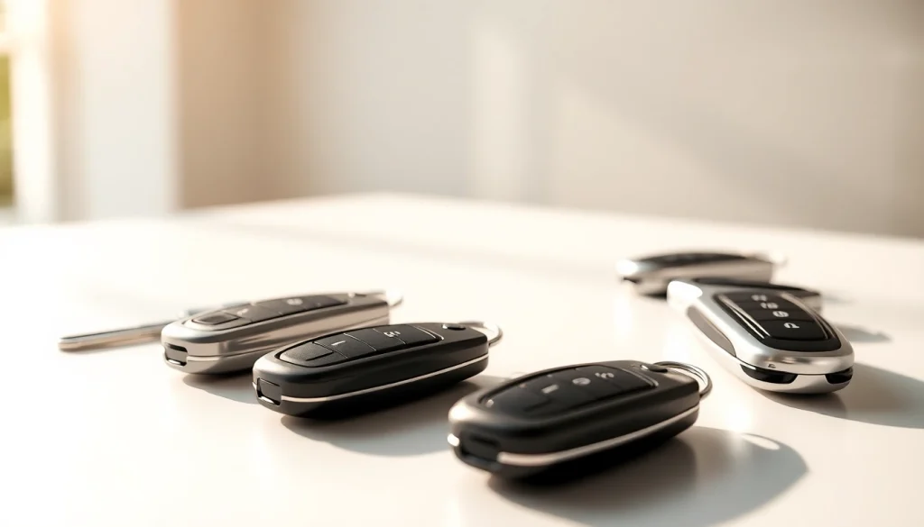 Showcase various keys for electric cars highlighting modern design and innovation in automotive technology.