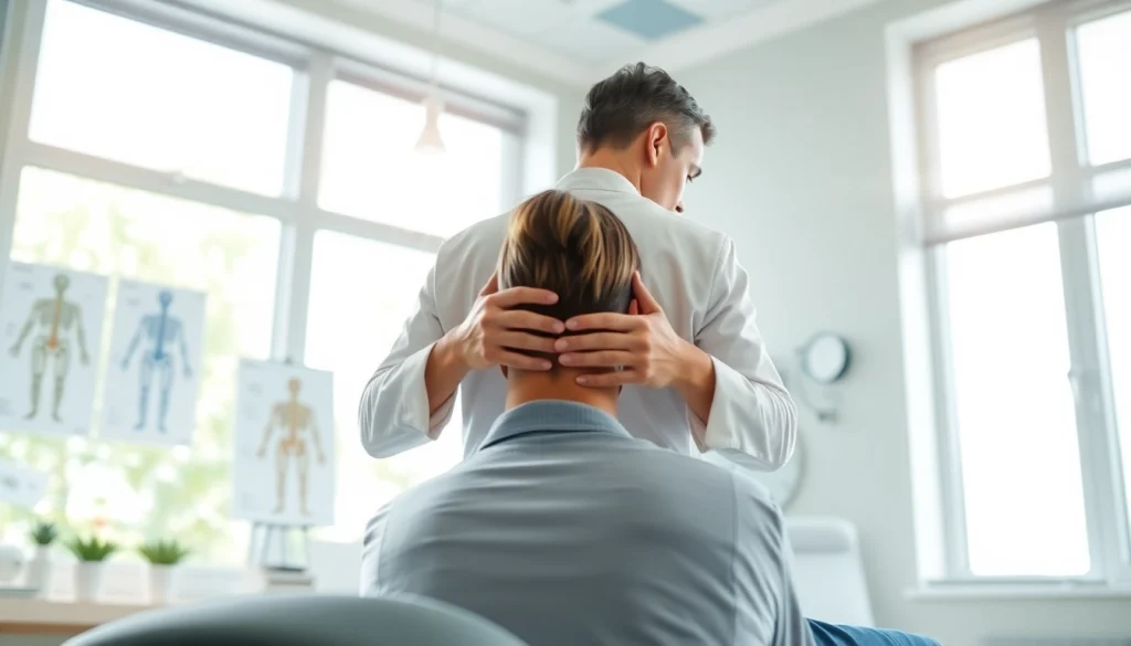 Chiropractor near me adjusting a patient's spine in a bright and welcoming clinic.