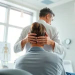 Chiropractor near me adjusting a patient's spine in a bright and welcoming clinic.