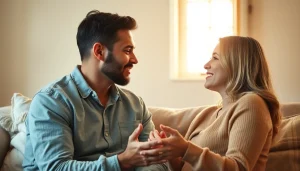 Couple communicating in relationships, showcasing emotional connection and attentive listening.