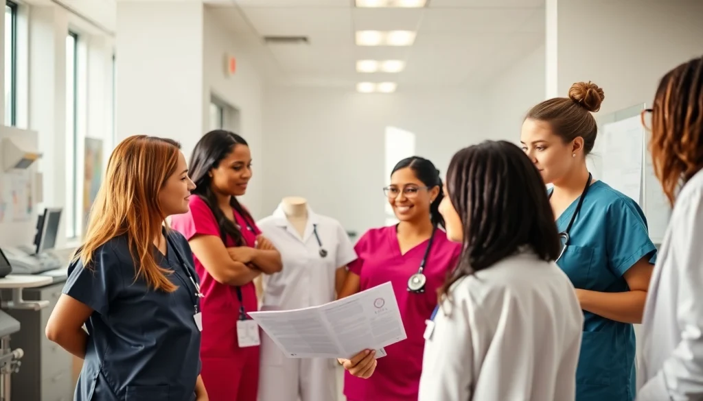 Engaged nurses working under Alabama Board of Nursing regulations in a clinical environment.