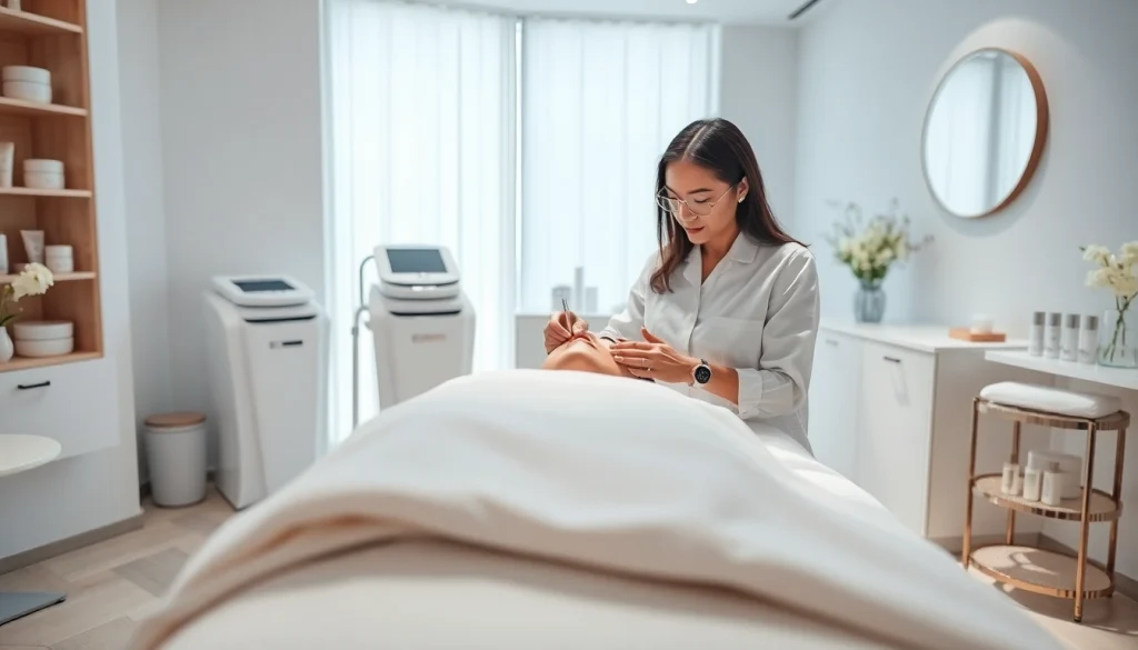 Aesthetician providing a professional treatment in a serene spa environment.