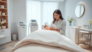 Aesthetician providing a professional treatment in a serene spa environment.