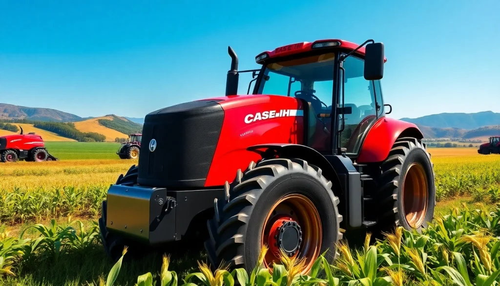 Case-ih Traktor in einem leuchtenden landwirtschaftlichen Umfeld. Moderne Maschinen im Einsatz.