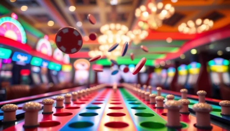 Main Plinko board game dengan chip jatuh, menambah keseruan permainan.