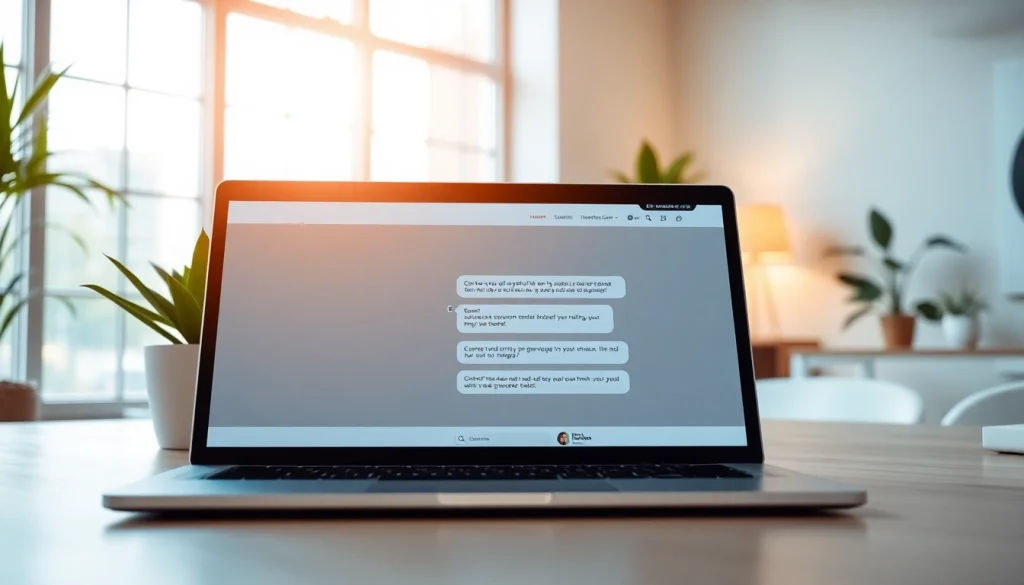 Engaging chatbot for website displayed on a modern laptop in a bright office setting.