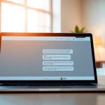 Engaging chatbot for website displayed on a modern laptop in a bright office setting.