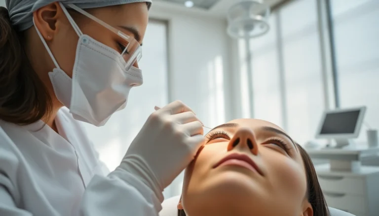 Client undergoing a fox eye thread lift procedure, emphasizing skill and professionalism.
