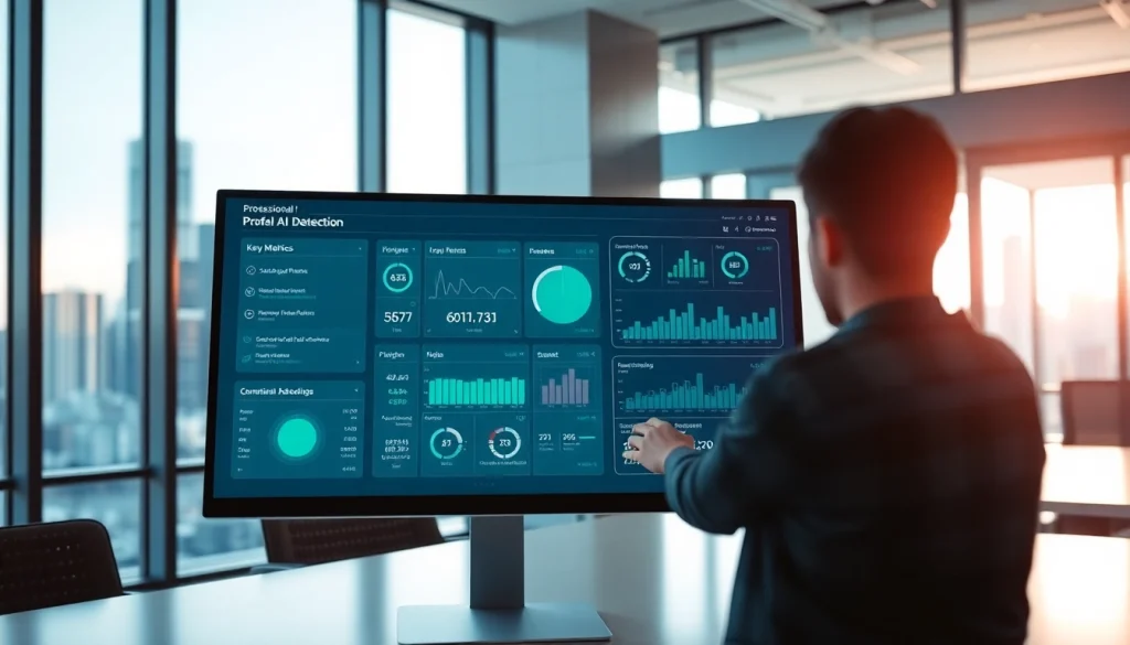Engaging user interface for ai detection displaying real-time analysis results in a modern office.