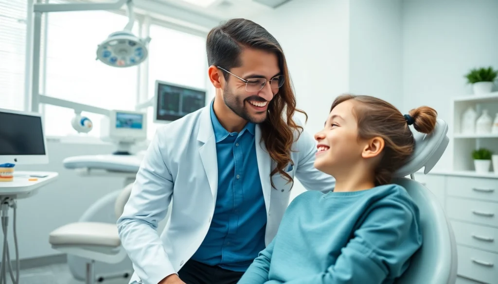 Find an orthodontic near me – an orthodontist engaging with a patient in a modern dental clinic.