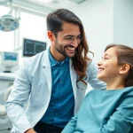 Find an orthodontic near me – an orthodontist engaging with a patient in a modern dental clinic.
