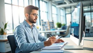 Engaging scene showcasing Magnetic Marketing in action with a strategist analyzing data in a bright office.