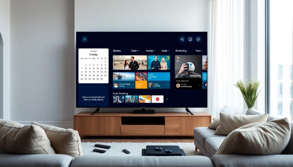 Schedule content on smart TV displayed in a modern living room with automated media playlists.