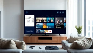 Schedule content on smart TV displayed in a modern living room with automated media playlists.