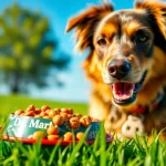 Veteran dog happily eating Dr. Marty pet food Canada in a sunny outdoor setting.