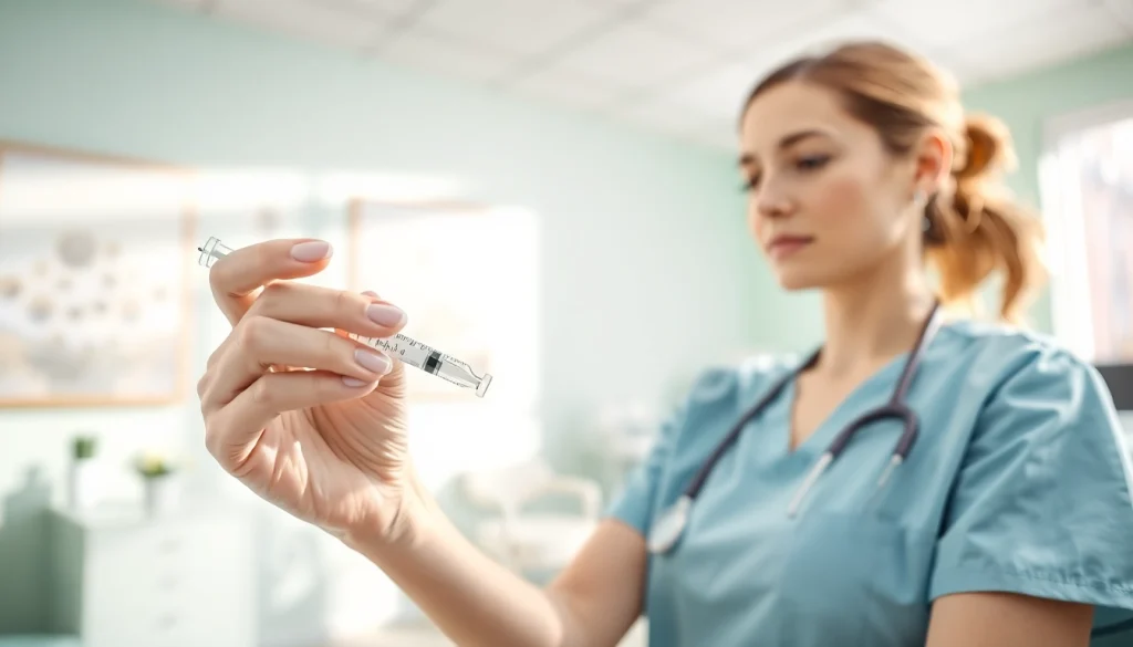 Administering Slim Shots in a tranquil clinic setting by a healthcare professional.