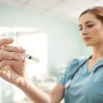 Administering Slim Shots in a tranquil clinic setting by a healthcare professional.
