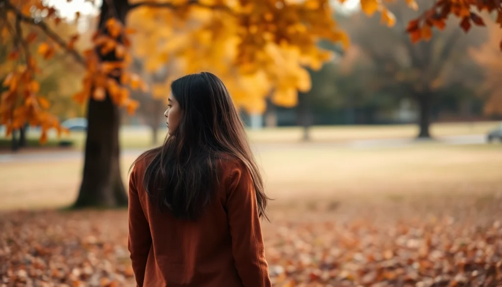 Capture the essence of a relationship breakup with a couple parting in a park scene.