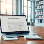 Engaging Reverbtime Magazine display in a modern office setting with natural light, laptop and notepad featured.