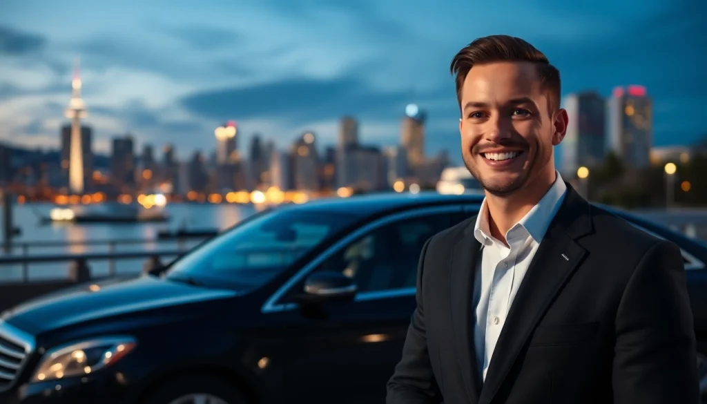 Experience premium car service vancouver bc with a professional chauffeur standing beside a luxury vehicle.