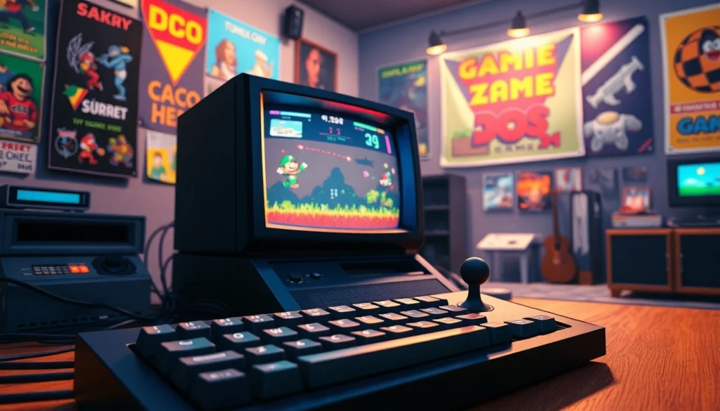 Engage with thrilling dos games online through a vibrant retro gaming setup.