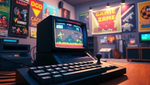 Engage with thrilling dos games online through a vibrant retro gaming setup.