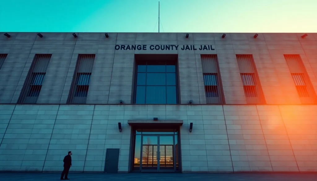 View of the orange county jail facility highlighting security measures and structure.