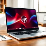 Showcasing an HP Laptop in a professional workspace with natural lighting.