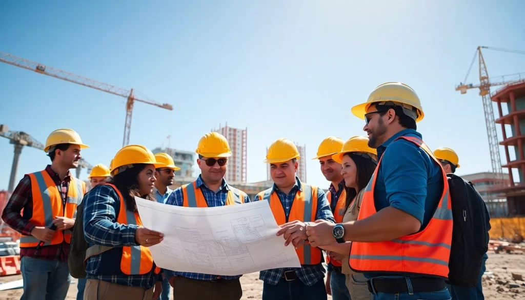 Contractors from the southern california contractors association collaborate at a vibrant construction site.