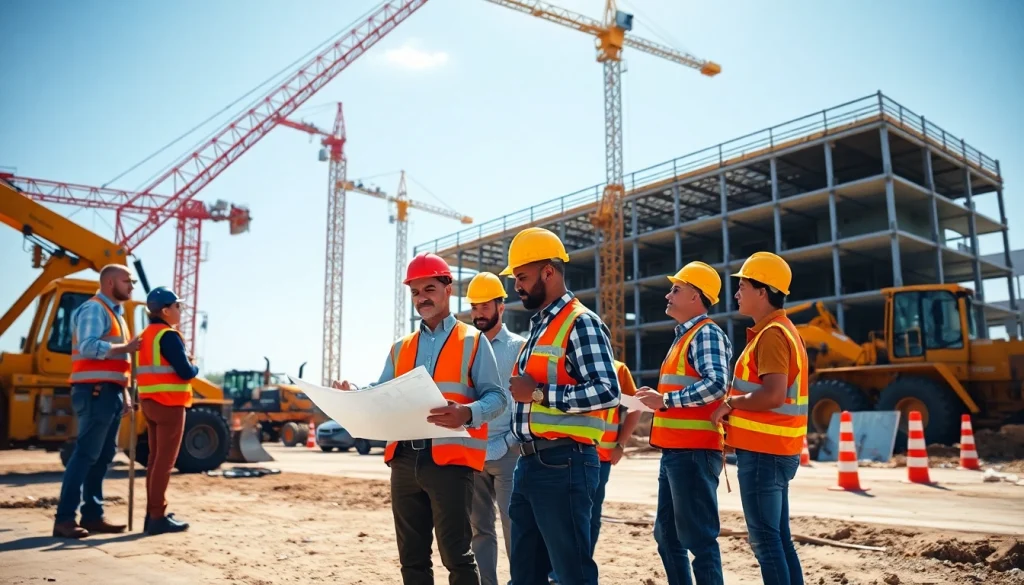 Austin construction team collaborating on a project with ongoing infrastructure development.