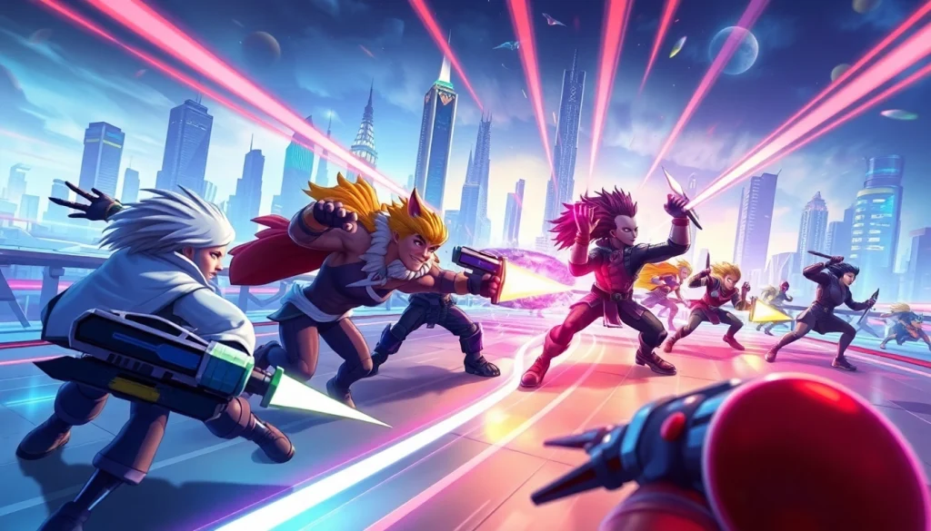 Rasakan keseruan net77 game dengan karakter penuh warna dan latar belakang futuristik yang mendebarkan.
