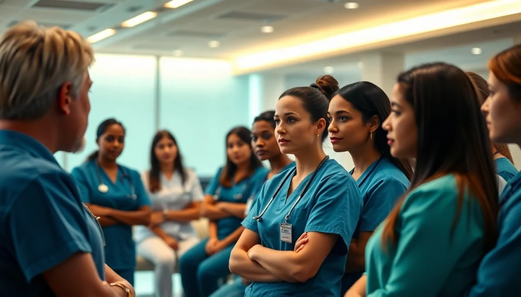 Nurses actively learning about VDAP in a professional healthcare environment.