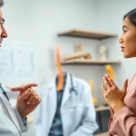 Bandscheibenvorfall Behandlungsselbsthilfe im Gespräch zwischen Arzt und Patient