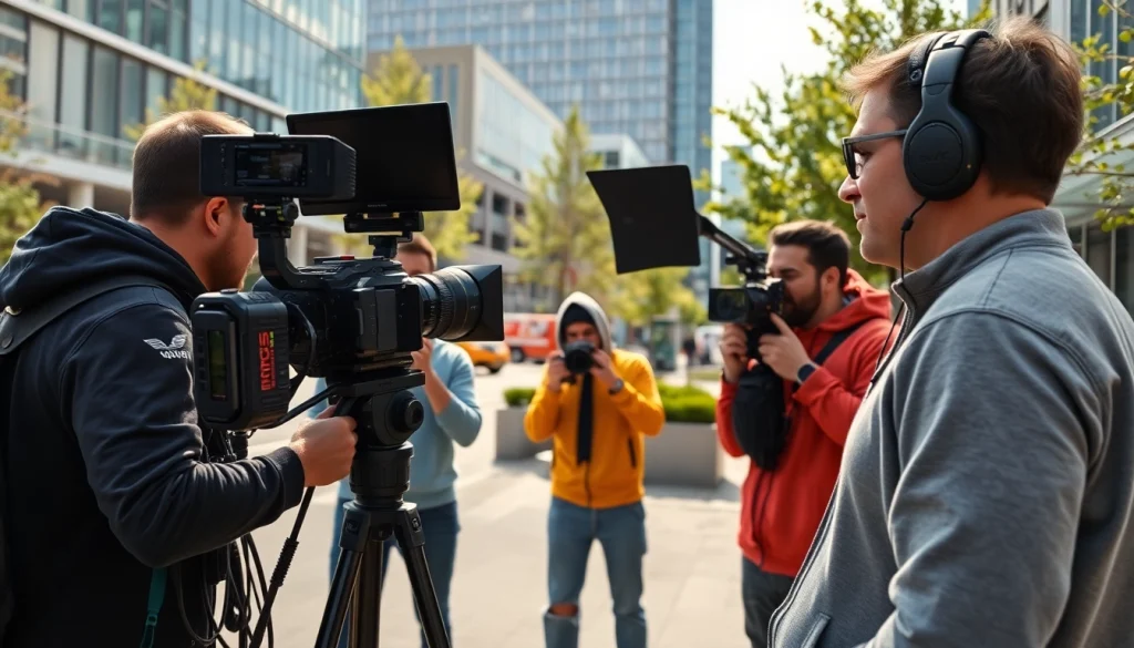 Creating high-quality video production edmonton with a professional film crew in an urban setting.