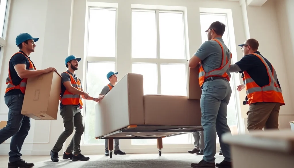 Colorado movers working together to lift furniture, showcasing their professionalism and teamwork.
