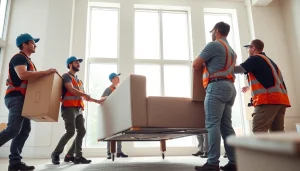 Colorado movers working together to lift furniture, showcasing their professionalism and teamwork.