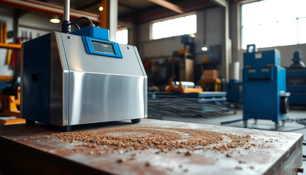 Laser cleaning machine effectively removing rust in a workshop.