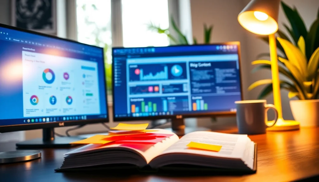Enhance your strategy with Social media and blog automation tools depicting a vibrant workspace.