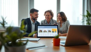 Showcasing rental property management in a professional office with engaged clients and modern tools.