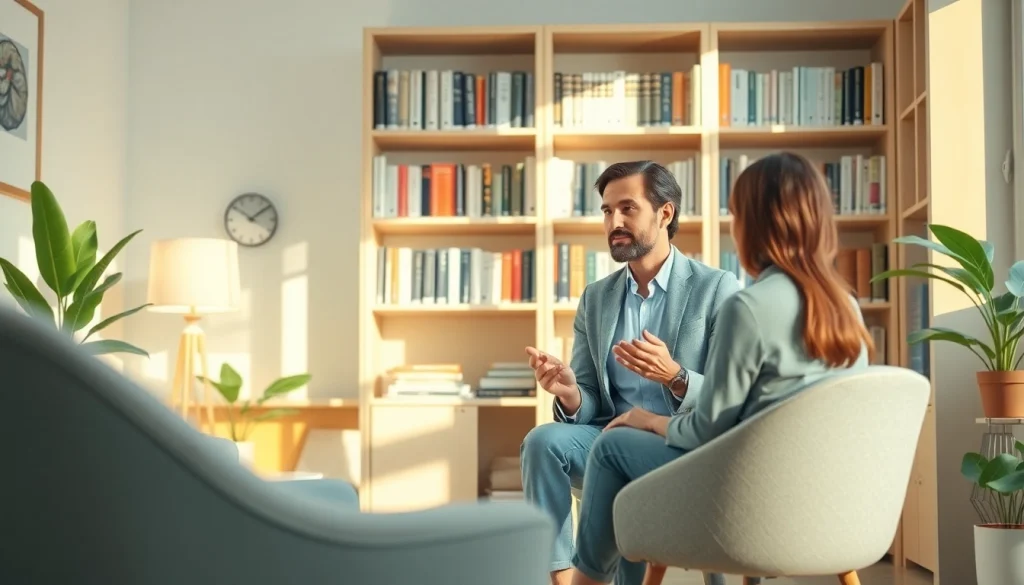 Helping individuals dealing with stress in a calming therapy session environment.