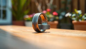 Showcase of tungsten wedding bands highlighting craftsmanship and design on a wooden surface.