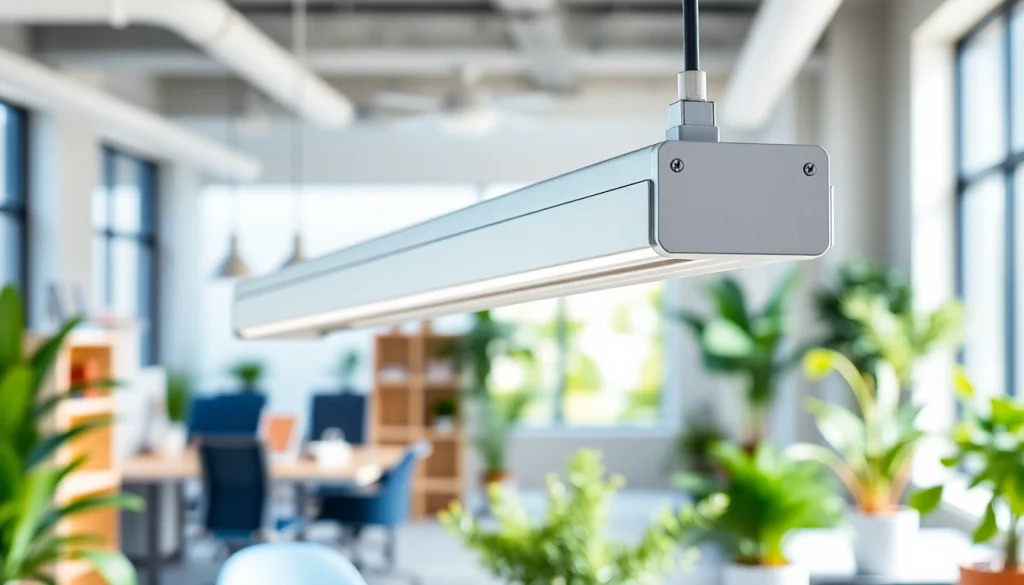 Showcase of LED Batten Fixture Customized illuminating a modern workspace with sleek design features.