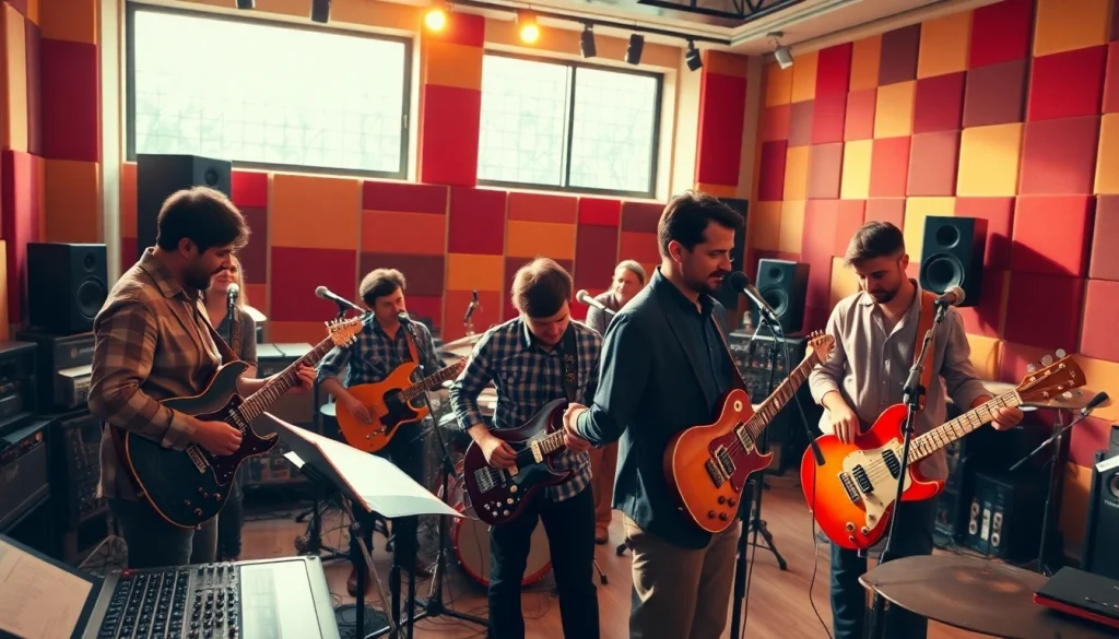 Exciting collaboration among Music PR Firms' musicians in a vibrant studio setting.