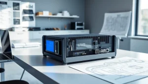 Innovatively explore the UWB module design on a modern workspace desk.