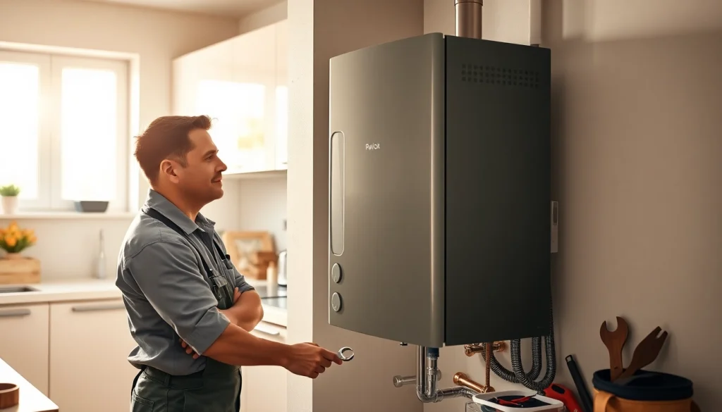 Skilled boiler installer bristol performing installation in a stylish kitchen with modern decor.