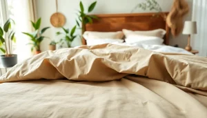 Bamboo bedding sets beautifully arranged on a luxury bed, showcasing soft textures and natural elements.
