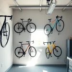 Showcasing wall-mounted bike storage to maximize garage space with stylish organization.